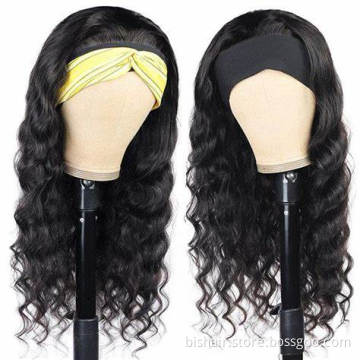 BIS Wholesale Deep Wave Headband Wig Human Hair For Black Women Raw Virgin Human Hair The Cheapest Headband Wigs 150 Density